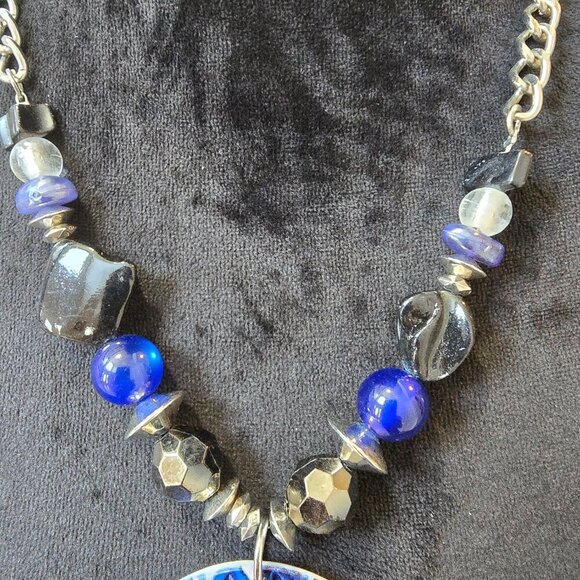 Womens Blue Swirls Circle Stack Pendant Necklace Jewelry with Lobster Clasp - Picture 4 of 8